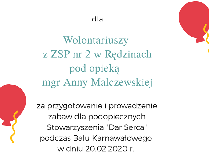 WOLONTARIUSZE Z KLASY VIII dla podopiecznych Stowarzyszenia „Dar serca”