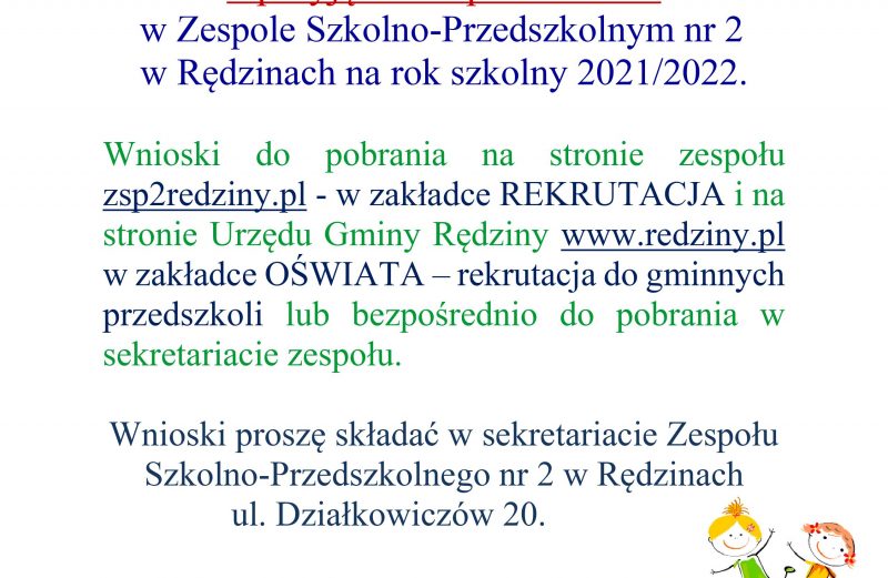 Rekrutacja na rok szkolny 2021/2022
