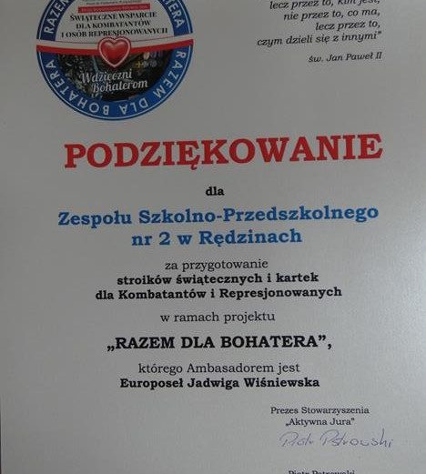 Podziękowanie dla ZSP nr 2 w Rędzinach