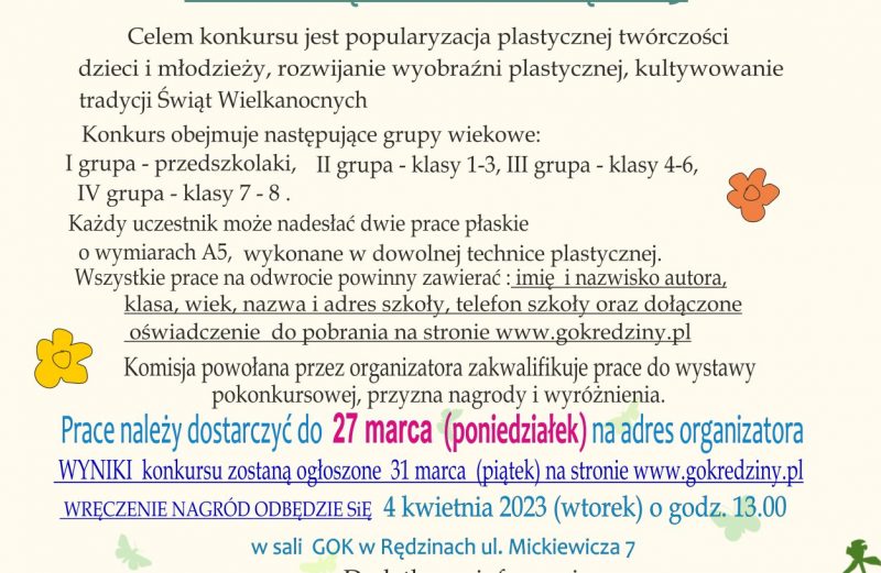Gminny Konkurs Plastyczny na Kartkę Wielkanocną 2023